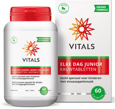 Vitals Elke Dag Junior - 60 vegan kauwtabletten - multivitamine. Multi speciaal voor kinderen met sinaasappelsmaak.