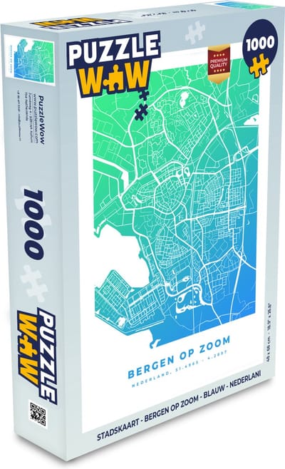 Puzzel Stadskaart - Bergen op Zoom - Blauw - Nederland - Legpuzzel - Puzzel 1000 stukjes volwassenen - Plattegrond