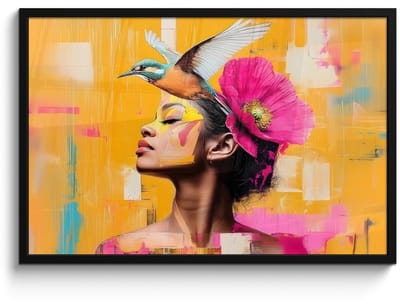 Poster in lijst - Fotolijst 90x60 cm - Posters - Vogel - Vrouw - Abstract - Bloem - Posterlijst zwart - Decoratie - Wanddecoratie woonkamer - Muurdecoratie slaapkamer