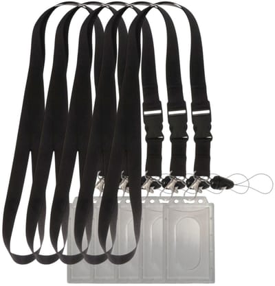 Fako Bijoux - 5x Zwart Keycord + Pashouder Soft Plastic - Sleutelkoord - Badgehouder - 51cm - 20mm - Zwart
