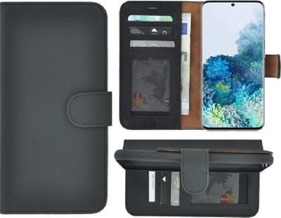 Pearlycase Leer Hoesje Geschikt voor Samsung Galaxy S21 FE Leder Hoes - Bookcase - Samsung S21 FE Hoesje Book Case Wallet Echt Leder Zwart Cover