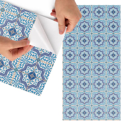 Tulup Meubelfolie - Geometrische patronen Wrapfolie Keuken - 75x150 cm - Blauw Meubelfolie - Wrapfolie Keuken - Geometrische Meubelfolie - Decoratiefolie - Tafeldecoratie - Achtergronden en patronen