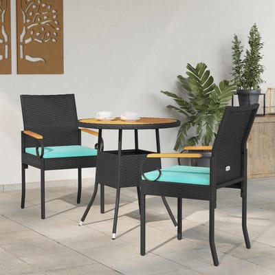 vidaXL - Tuinstoelen - 2 - st - Zwart - en - Turkoois - Poly - Rattan - en - Acacia