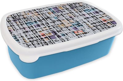 Broodtrommel Blauw - Lunchbox Lijn - Abstract - Patronen - Brooddoos 18x12x6 cm - Brood lunch box - Broodtrommels voor kinderen en volwassenen
