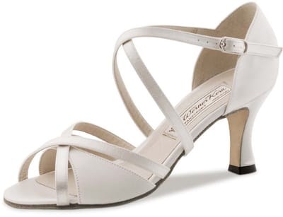 Werner Kern July LS Bruidsschoenen Wit Satijn - Lederen Zool - Dansschoenen Dames - Open neus - Kruisbandjes - Hak 6,5 cm - Werner Kern Bridal - Wit - 38 2/3