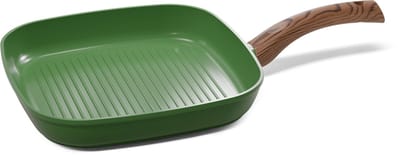Cook & Pan Grillpan Ø 28 cm Groen - PFAS vrij - Alle Warmtebronnen - Cool Touch Handgreep - Grill Pan met 7 jaar Garantie - Krasbestendige Anti Aanbaklaag - Vaatwasserbestendig - Gas, Inductie, Elektrisch, Oven - Olijfgroen