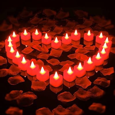 1000 kunstrozenblaadjes en 24 hartvormige led-kaarsen zonder vlam - Romantische decoratie voor bruiloften, Valentijnsdag en jubileums
