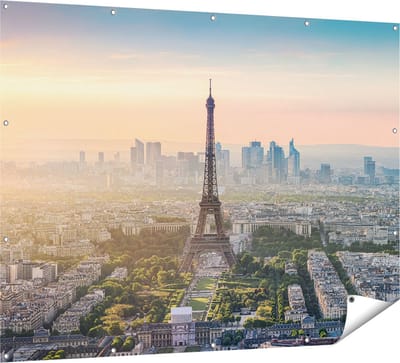 Gards Tuinposter Skyline van Parijs met de Eiffeltoren - 160x120 cm - Tuindoek - Tuindecoratie - Wanddecoratie buiten - Tuinschilderij
