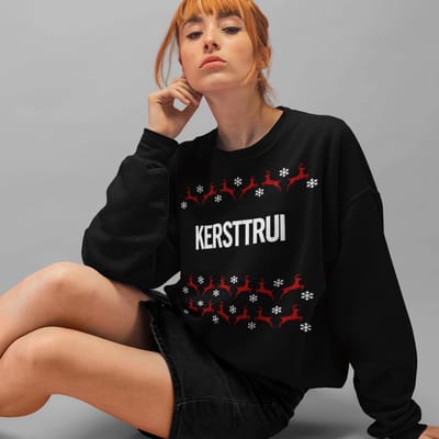 Foute Kersttrui Rendieren - Met tekst: Kersttrui - Kleur Zwart - ( MAAT XS - UNISEKS FIT ) - Kerstkleding voor Dames & Heren