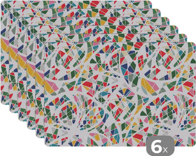 Placemat - Placemats kunststof - Mozaïek - Abstract - Patroon - 45x30 cm - 6 stuks - Hittebestendig - Anti-Slip - Onderlegger - Afneembaar