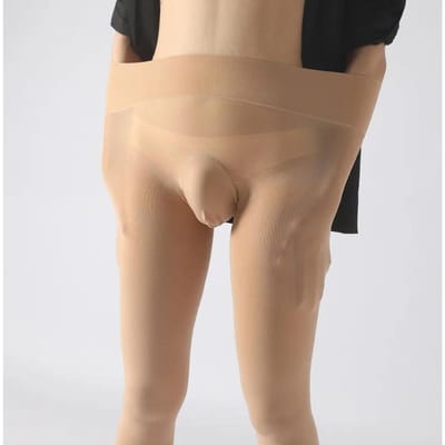 Collants Pantyhose Sexy sans Couture à l'Entrejambe Épais pour Hommes 80D Velours Printemps Automne Chaud Ootd Legging Sport Mode Collants sleeve open beige