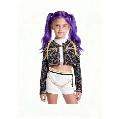 Tenue de Performance pour Filles - Ensemble Costume de Scène Noir et Blanc 3 Pièces pour Danse, Halloween, Carnaval, Cosplay, Déguisement Adolescent 140&Other noir
