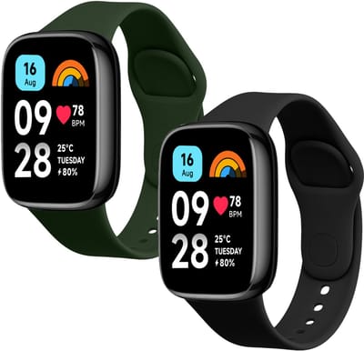 kwmobile 2x horlogebandjes geschikt voor Xiaomi Redmi Watch 3 Active bandje - Smartwatch bandjes van TPU - Activity tracker horloge band in zwart / groen