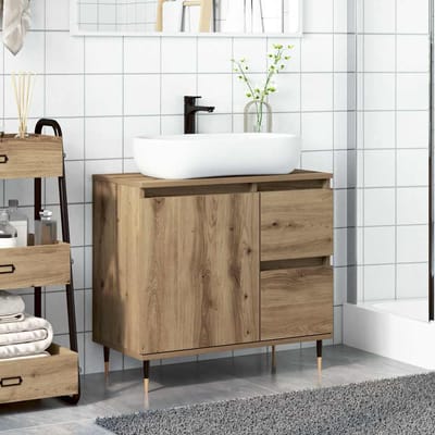 vidaXL - Badkamerkast - 65x33x60 - cm - bewerkt - hout - artisanaal - eikenkleurig