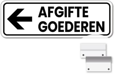 Bord afgifte goederen pijl links - Weerbestendig Aluminium - 40x15 cm - Bevestiging: Met muur-/ wandmontage beugels