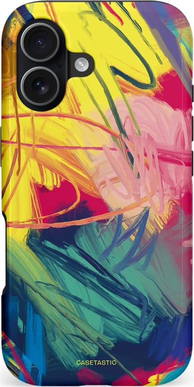 Casetastic hoesje geschikt voor Apple iPhone 17 - MagSafe - Dubbellaagse bescherming - Kleurenstorm - Fashion Case - Donkerblauw Geel Roze Bordeaux