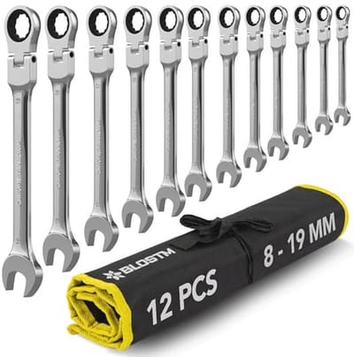Flexibele Ratelsleutelset - 12-delige Combinatiesleutelset 8-19 mm met 180° Flex Hoofd en 72-tandwielsysteem