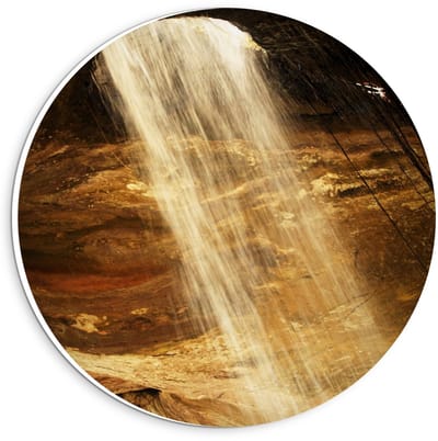 Forex Wandcirkel - Waterval binnen Rots - 20x20cm Foto op Wandcirkel (met ophangsysteem)