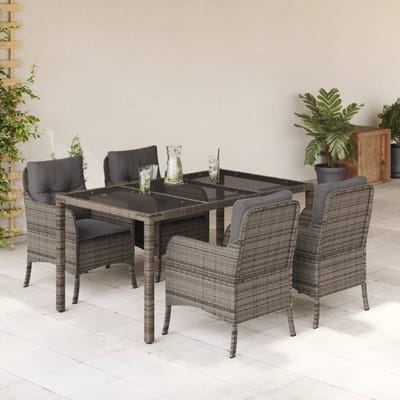 vidaXL - 5-delige - Tuinset - met - kussens - poly - rattan - grijs