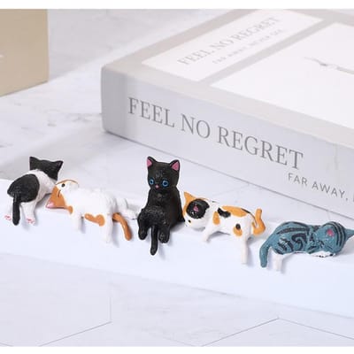 5-Pack Schattige Genezende Kat Monitor Decoratie - Kawaii Schermrand Zitter Beeldjes Voor Kantoor Bureau Anti-Eenzaamheid Metgezel white