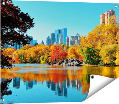 Gards Tuinposter Central Park in New York tijdens de Herfst - 80x60 cm - Tuindoek - Tuindecoratie - Wanddecoratie buiten - Tuinschilderij