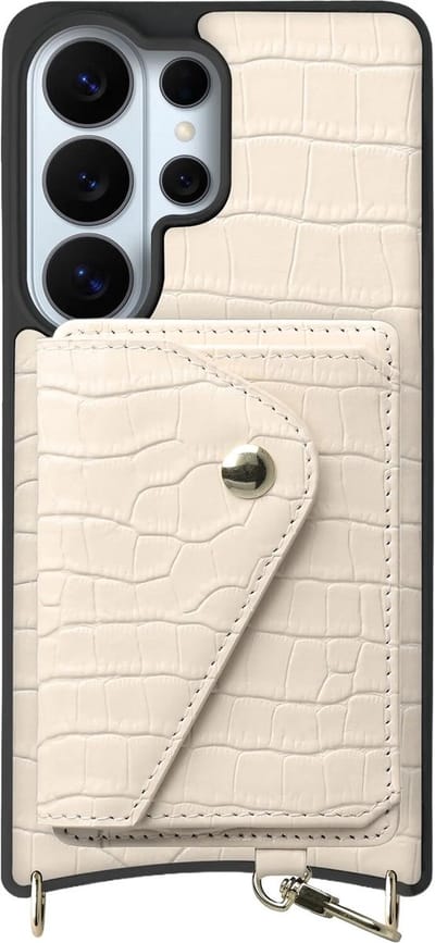 AVY Leren Hoesje Geschikt voor Samsung Galaxy S26 Ultra | Met Magnetische Kaarthouder | Compatibel met MagSafe | Leather Case met Wallet | Croco Beige