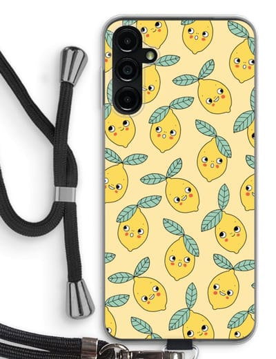 Case Company® - Hoesje met koord geschikt voor Samsung Galaxy A14 hoesje met Koord - Citroenen - Telefoonhoesje met Zwart Koord - Bescherming aan alle Kanten en Over de Schermrand
