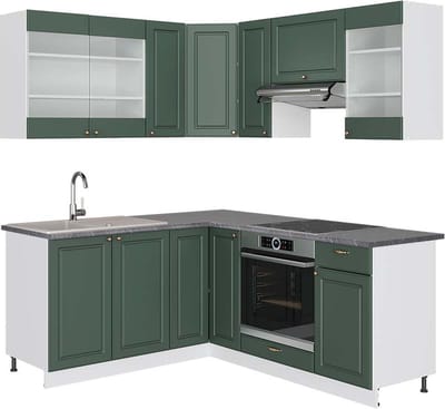 Vicco Hoekkeuken Fame-Line, Groen-Goud Landhuis/Wit, 190 x 160 cm, WB Antraciet