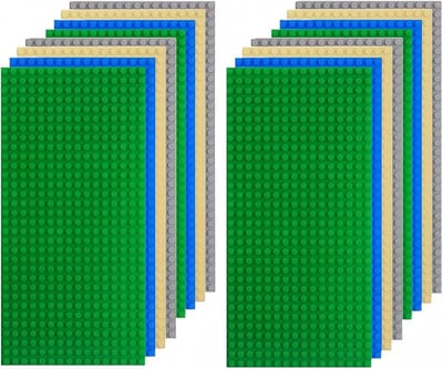 Set van 16 Grote Basisplaten voor Bouwstenen, 12.5 cm x 25 cm, Stapelbare Bouwplaten, Geschikt voor Alle Bouwstenen en Merken, 4 Kleuren