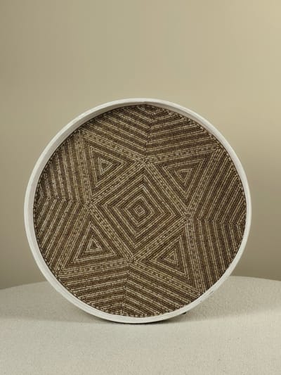 Blitzdeco - Decoratief Dienblad - Elio - Handgemaakt Kralenwerk - Beige Bruin - Hout - Large