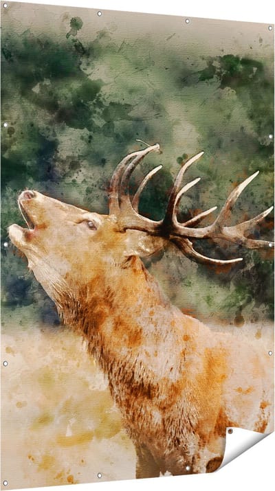 Gards Tuinposter Hert Aquarel - Abstract - 120x180 cm - Tuindoek - Tuindecoratie - Wanddecoratie buiten - Tuinschilderij