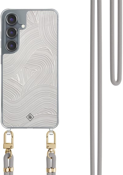 Casimoda® hoesje met koord - Geschikt voor Samsung S25 - Abstract Waves - Afneembaar koord - TPU/polycarbonaat - Grijs
