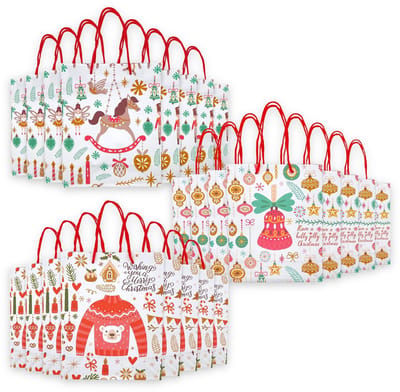 Golden crown - Geschenkzakjes - Herbruikbaar - 24 stuks - Holly Jolly Christmas - Kleurige motieven - Perfect voor elke gelegenheid - Ideaal voor het in...