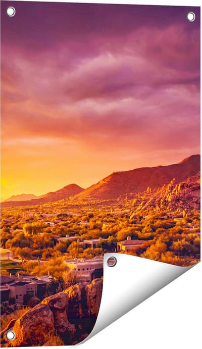 Gards Tuinposter Woestijn Landschap met Zonsondergang - 40x60 cm - Tuindoek - Tuindecoratie - Wanddecoratie buiten - Tuinschilderij