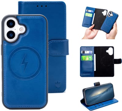 Casemania Echt Leren Hoesje Geschikt voor Apple iPhone 17 - Navy Blue - Geschikt voor MagSafe - Leer 2 in 1 Magnetisch Afneembare Book Case - Portemonnee Telefoonhoesje met Pasjeshouder