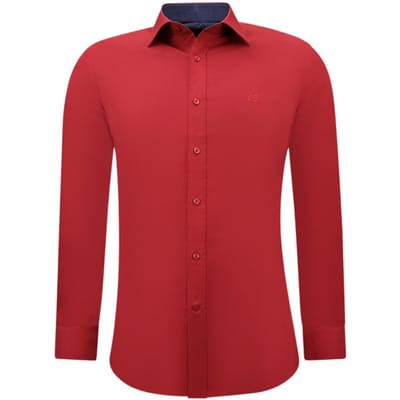 Heren Overhemden Lange Mouw - Blouse Heren Slim Fit - Overhemd Heren Volwassenen - Rood