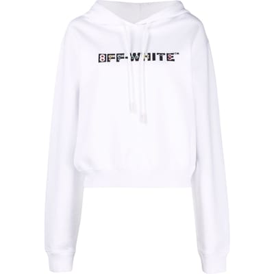 Gebroken witte cropped witte hoodie met geometrisch logo