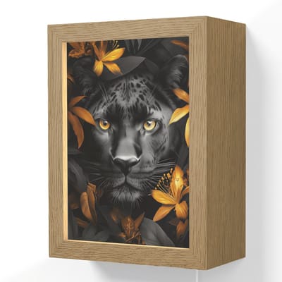 Wandlamp 15x20 cm - Oplaadbaar - Zwarte panter - Bloemen - Goud - Natuur - Katachtige - Wandlampen binnen woonkamer - Slaapkamer lamp met kabel - Decoratieve nachtlamp - Vloerlamp snoer