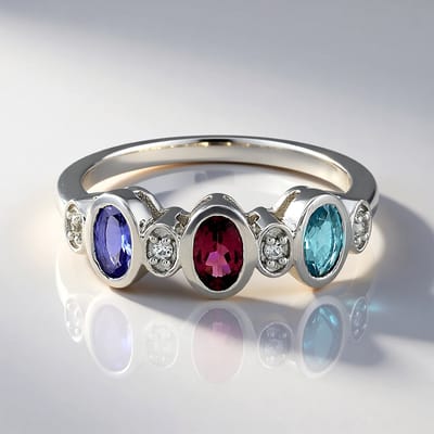 Cavill - Zilveren Ring Platina Geplateerd - 0,37ct Ovale Tanzaniet, 0,41ct Toermalijn & 0,59ct Ratanakiri Zirconia - Elegante Damesring met Edelstenen