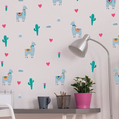 Muurstickers - Verliefde Lama's en Woestijncactus - zelfklevende achtergrond met transparante achtergrond - 120x120cm