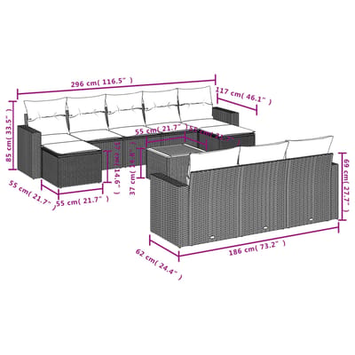 vidaXL - 11-delige - Tuinset - met - kussens - poly - rattan - beige