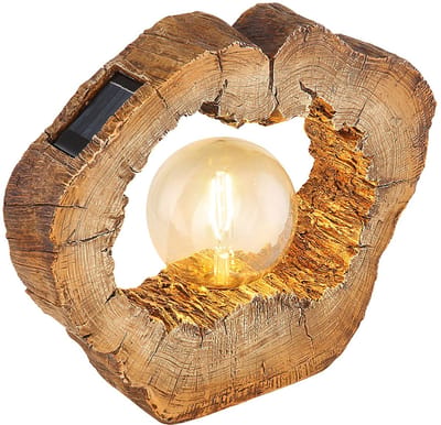 Solarlamp buiten tuin solarlamp LED solar buitenlamp tuindecoratie boomschijf houtlook bruin, kunststof, 1x LED warm wit, LxBxH 30,5x8,5x25,5 cm