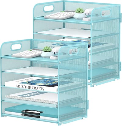 Bureau Organizer Set - Papier Huisvesting - Thuiswerk Kantoor - Vijf Lades Met Handvat - 33cm Breed - Blauw
