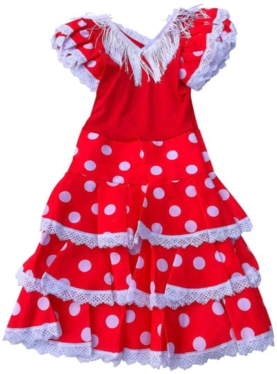 La Señorita - Spaanse Flamenco Jurk Luxe Kind Meisje – Rood Wit – Carnaval Verkleedjurk met Volants – Maat 2 t/m 12