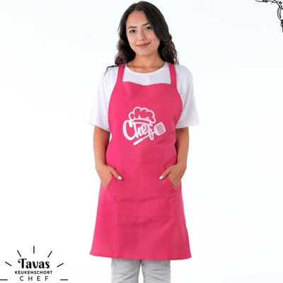 Tavas Chef Keukenschort 60x80 cm Fuchsia Kookschort met zakken Keukenschort dames Schort voor vrouwen een voor mannen