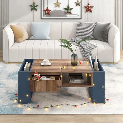 REDOM Salontafel houtnerf antraciet-grijs, greeploze lade, dubbelzijdige opbergruimte, 111×60×40 cm, 60 kg draagvermogen