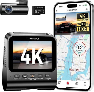 Dashcam Voor en Achter - Autocamera Video Recorder - Veilig Rijden Vastleggen - 4K+1080P Resolutie - 170 Graden Hoek - Zwart