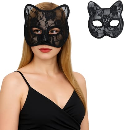 Joya Party® Kattenmasker Halloween | Zwart Kant Masker Kat | Cat Accessoire | Cat Mask Woman | Katten Masker Carnaval | Volwassenen | Cosplay