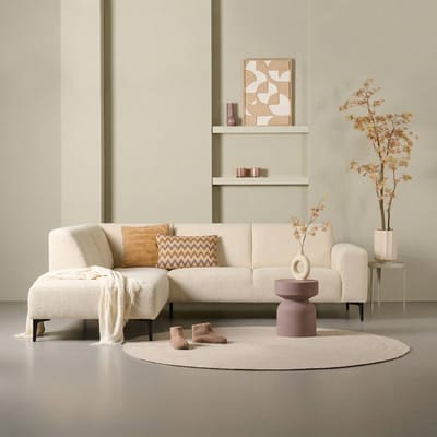 Hoekbank Harper - Divan Links - Textiel / Metaal - Beige / Zwart - 270x82x200 cm (BxHxD) - Zacht Zitcomfort