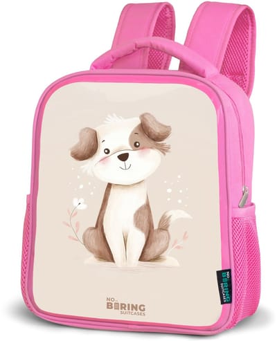 NoBoringSuitcases.com® - Rugzak roze - Schooltas meisjes - Hond in de kleuren bruin en beige - Kinder rugtas meisje - Boekentas kind - Kinderrugzak voor school - Schoolrugzak